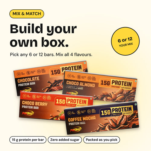 Build your own Pureboost protein bar box, pick any 6 or 12 bars