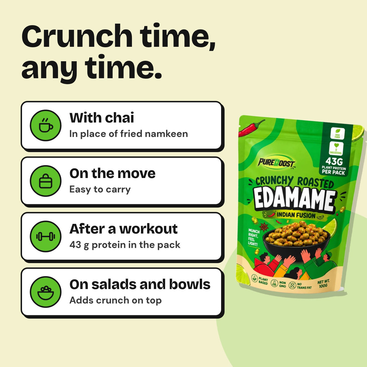 When to snack on Pureboost Indian Fusion Edamame