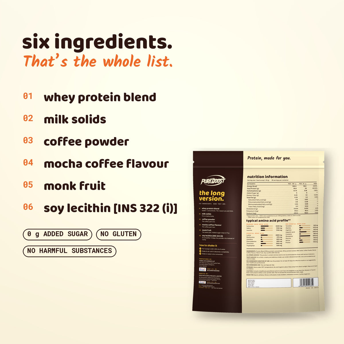 Ingredients of Pureboost Whey Protein Mocha Coffee
