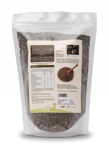Pureboost Raw Chia Seeds 500g - Dirt & Stone Free Premium Chia Seeds | 30 days pack | High Fibre & Plant Protein | Helps with Weight Management | Good for Summer Hydration | Super Seeds for Smoothies, Oats & summer Drinks