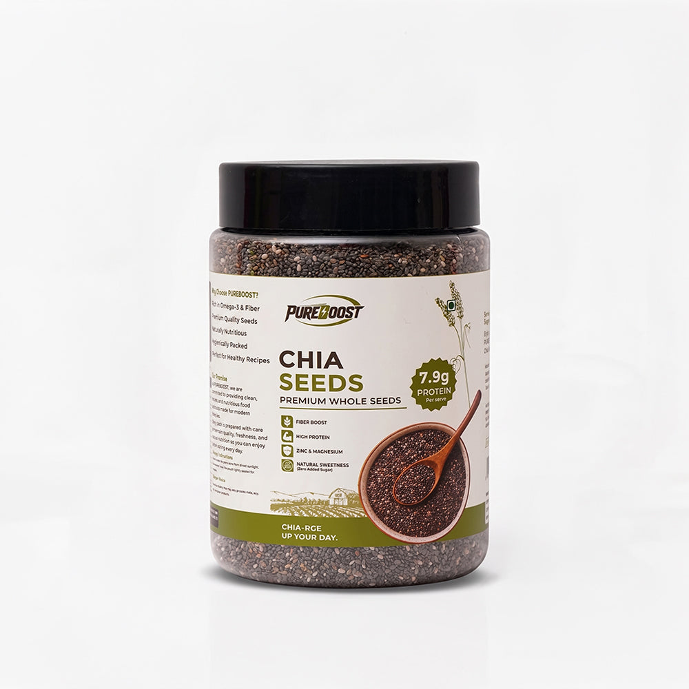 Pureboost Raw Chia Seeds 250g - Dirt & Stone Free Premium Chia Seeds | 30 days pack | High Fibre & Plant Protein | Helps with Weight Management | Good for Summer Hydration | Super Seeds for Smoothies, Oats & summer Drinks