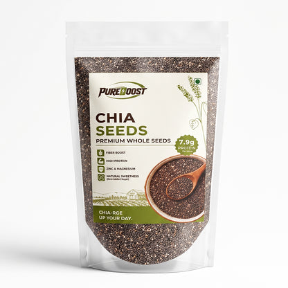 Pureboost Raw Chia Seeds 500g - Dirt & Stone Free Premium Chia Seeds | 30 days pack | High Fibre & Plant Protein | Helps with Weight Management | Good for Summer Hydration | Super Seeds for Smoothies, Oats & summer Drinks