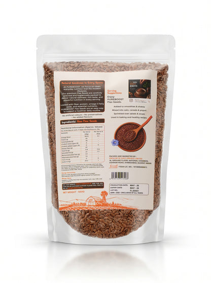 Pureboost Flax Seeds 500g - Alsi Seeds with Omega-3 | 27g Fibre per 100g | High Fibre Seeds for Heart Health & Daily Nutrition | Perfect for Oats, Smoothies & Seed Cycling