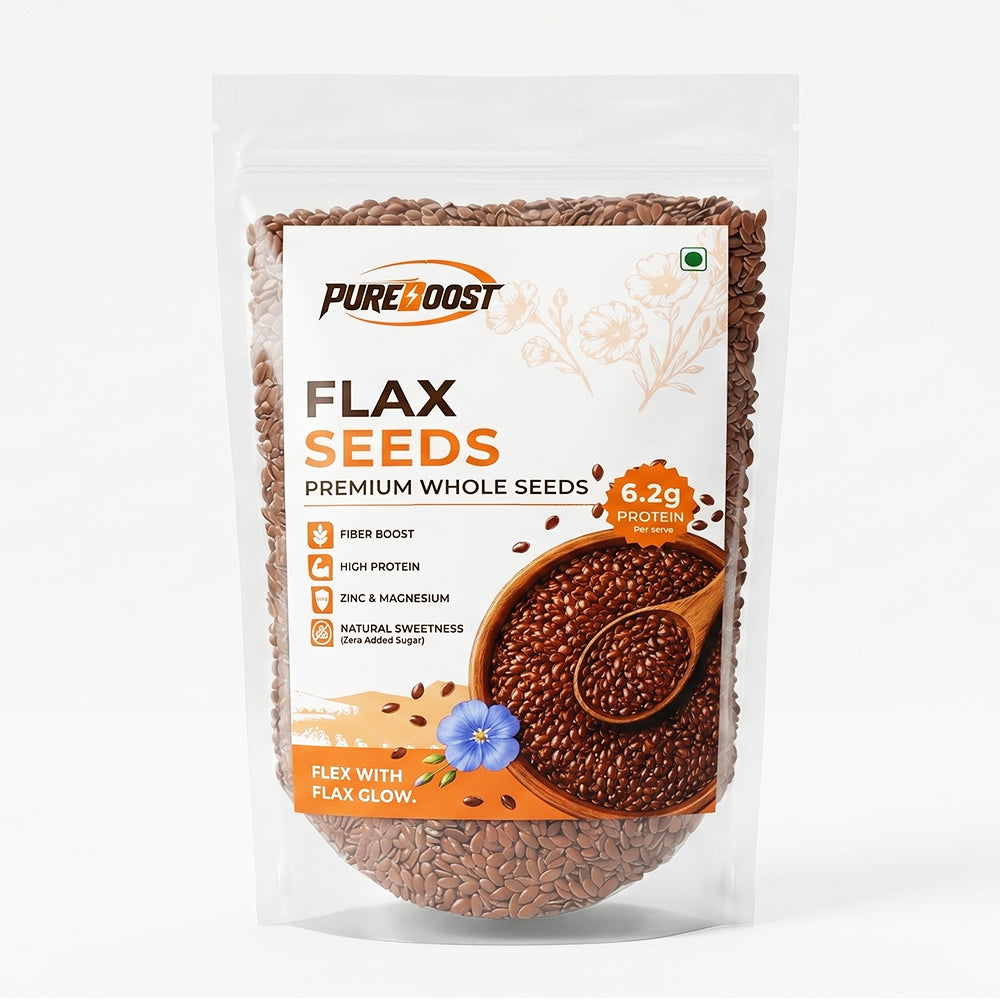 Pureboost Flax Seeds 500g - Alsi Seeds with Omega-3 | 27g Fibre per 100g | High Fibre Seeds for Heart Health & Daily Nutrition | Perfect for Oats, Smoothies & Seed Cycling