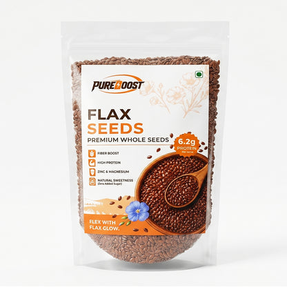 Pureboost Flax Seeds 500g - Alsi Seeds with Omega-3 | 27g Fibre per 100g | High Fibre Seeds for Heart Health & Daily Nutrition | Perfect for Oats, Smoothies & Seed Cycling