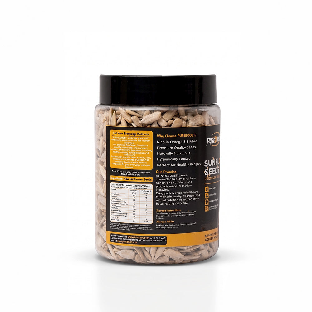Pureboost Sunflower Seeds 250g - Healthy Snack | Raw Seeds for Eating | Fibre Rich Seeds