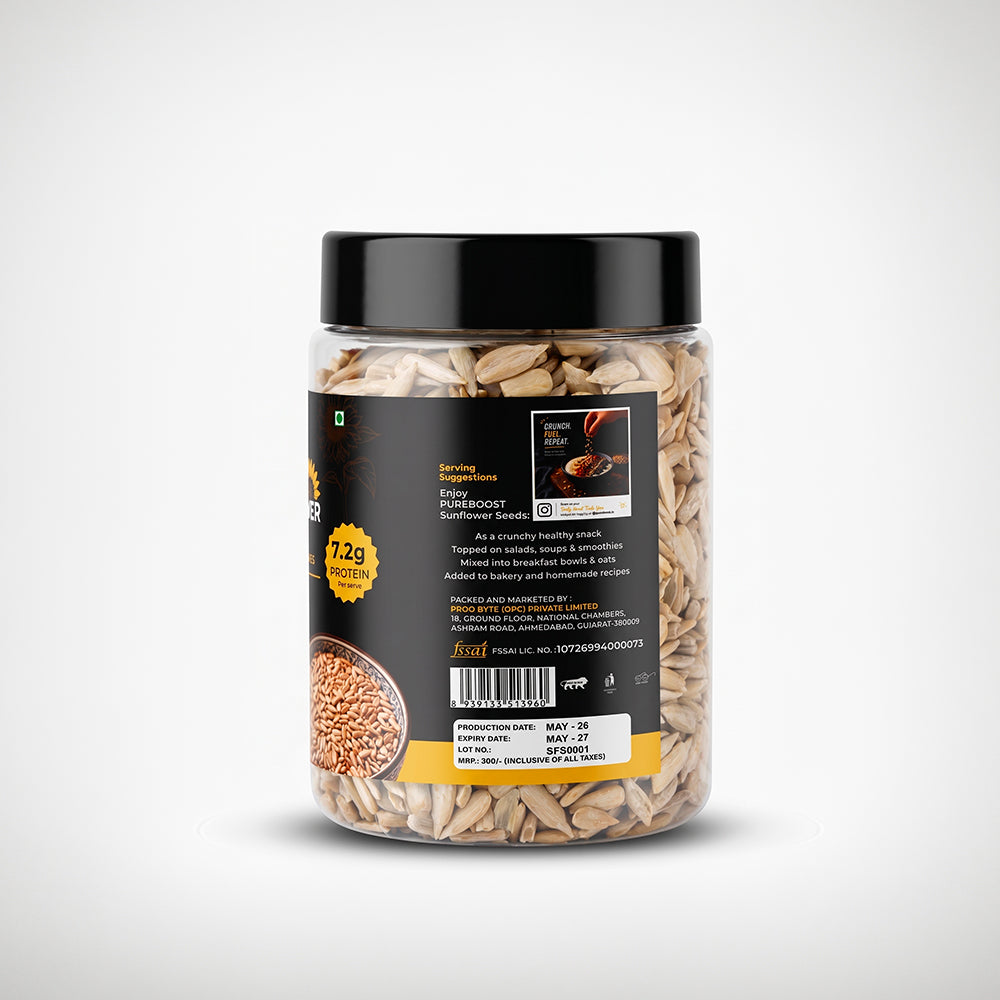 Pureboost Sunflower Seeds 250g - Healthy Snack | Raw Seeds for Eating | Fibre Rich Seeds