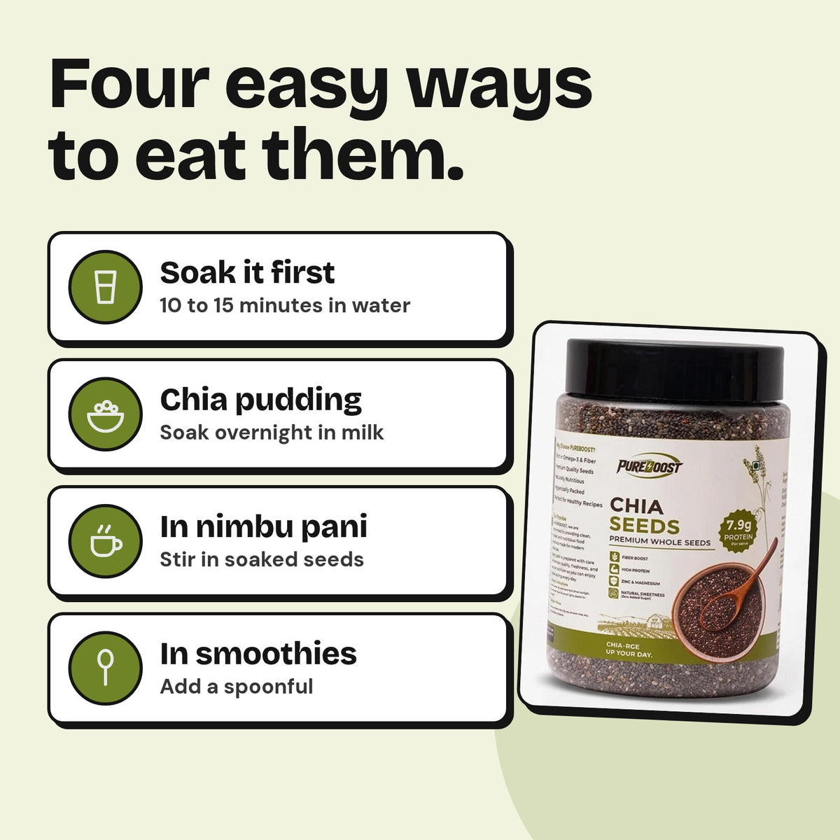 Four easy ways to eat Pureboost Chia Seeds 250 g