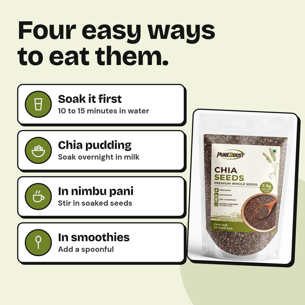 Four easy ways to eat Pureboost Chia Seeds 500 g