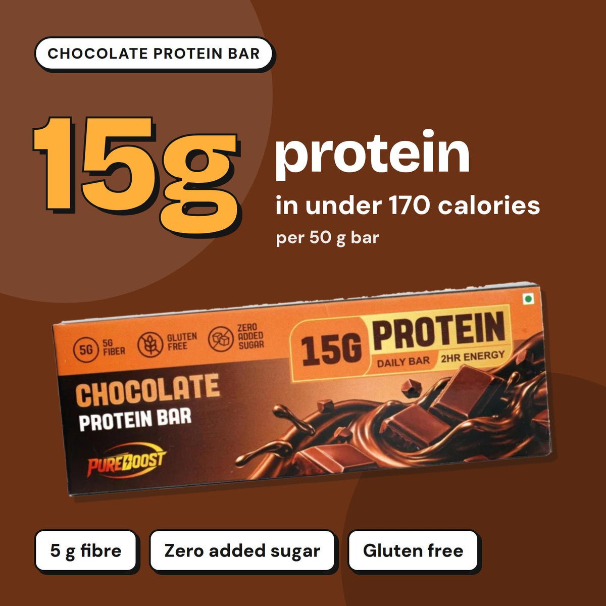 Pureboost Chocolate Protein Bar: 15 g protein in under 170 calories per 50 g bar