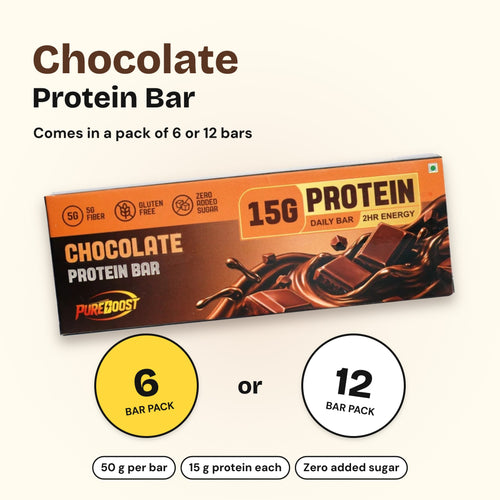 Pureboost Chocolate Protein Bar, comes in a pack of 6 or 12 bars