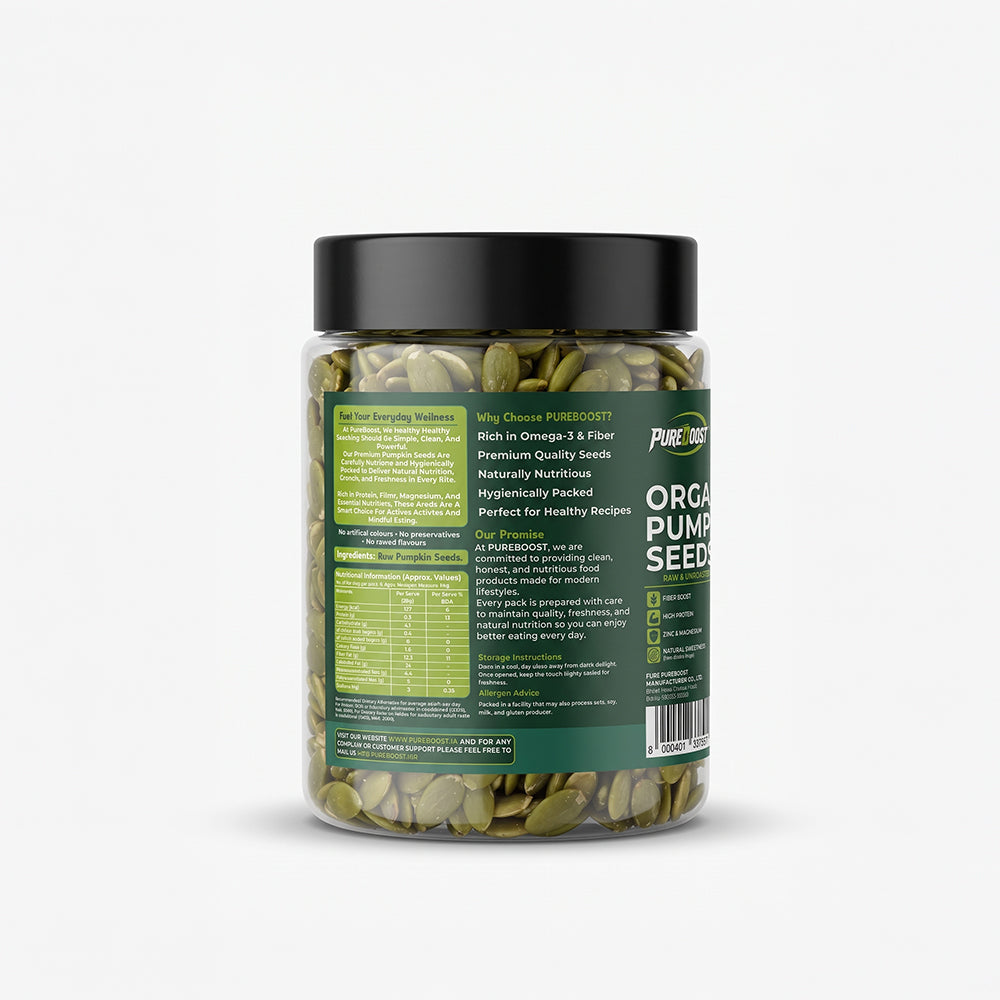 Pureboost Raw Pumpkin Seeds 250g – Organic, Premium Grade, High Protein, Keto & Vegan Friendly, Gluten-Free, Natural Pepitas for Snacking, Baking & Cooking