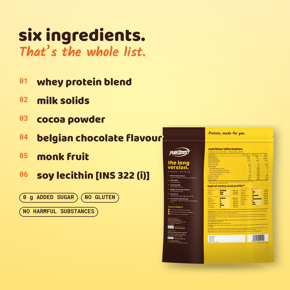 Ingredients of Pureboost Whey Protein Belgian Chocolate