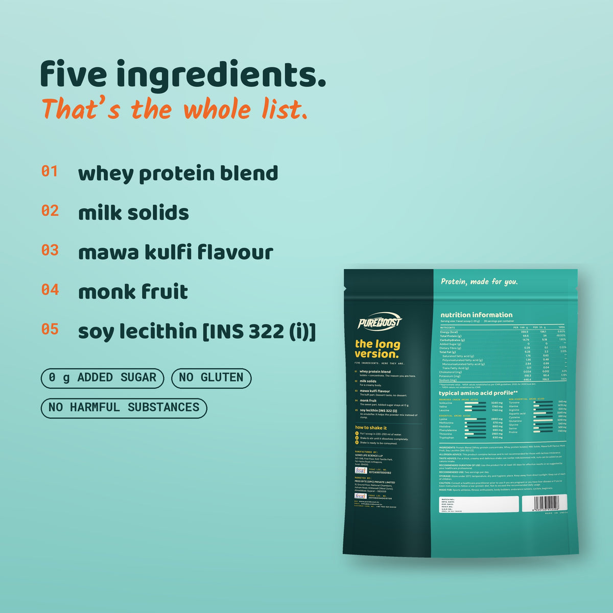 Ingredients of Pureboost Whey Protein Mawa Kulfi