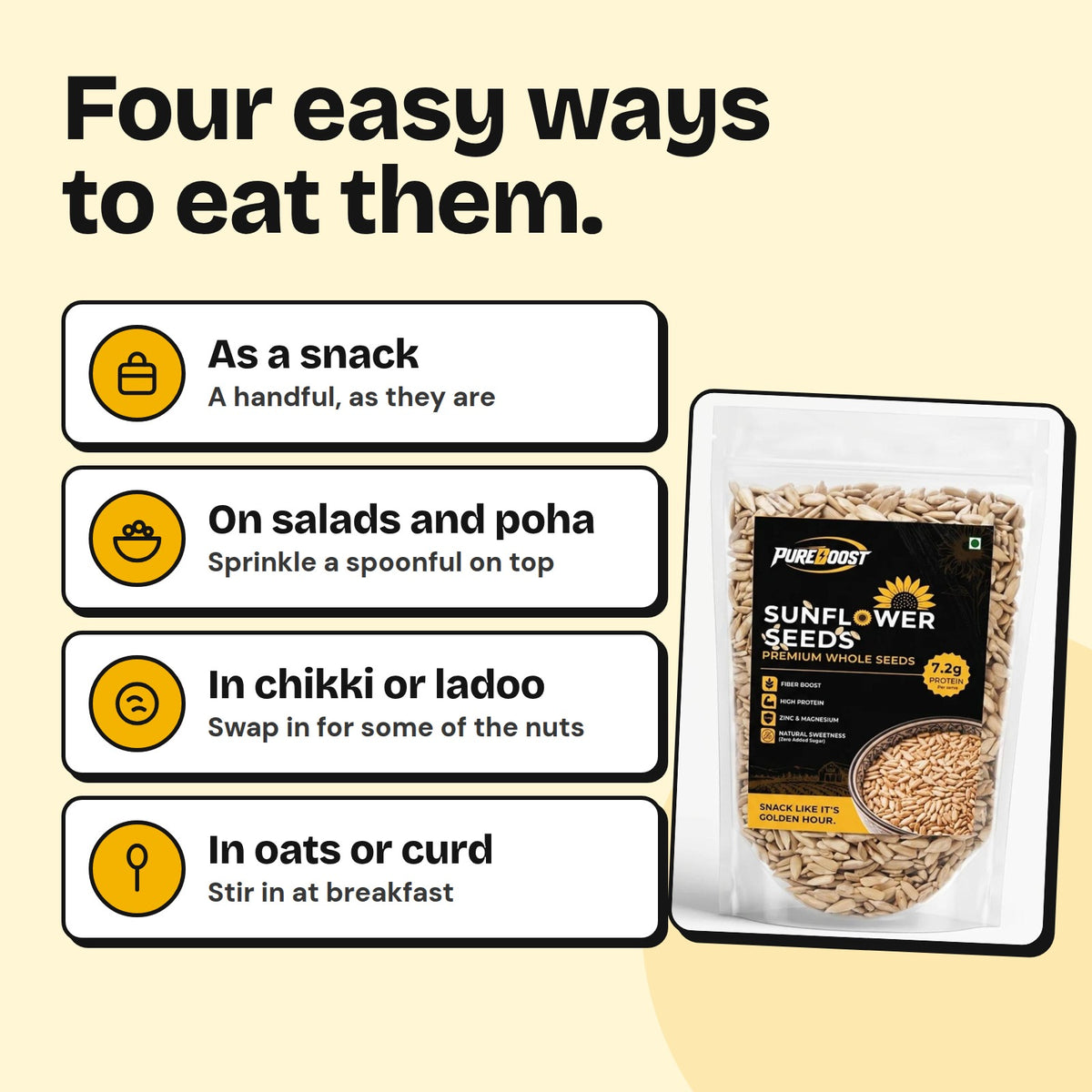 Four easy ways to eat Pureboost Sunflower Seeds 500 g
